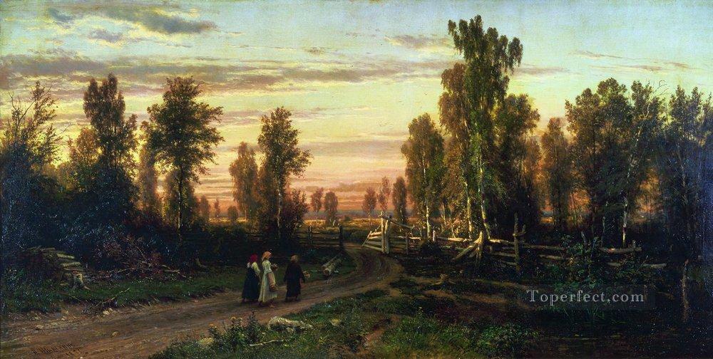 evening 1871 classical landscape Ivan Ivanovich trees Oil Paintings